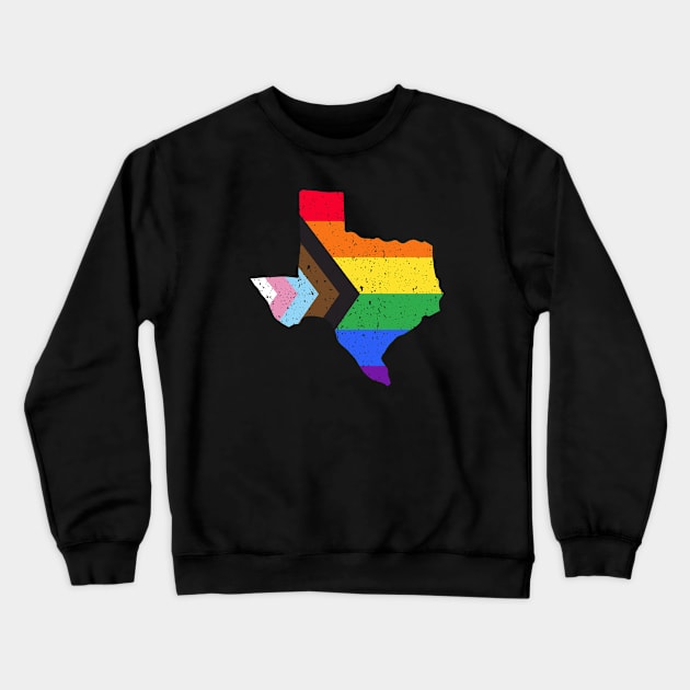 Texas State Pride: Embrace Progress with the Progress Pride Flag Design Crewneck Sweatshirt by PositiveMindTee